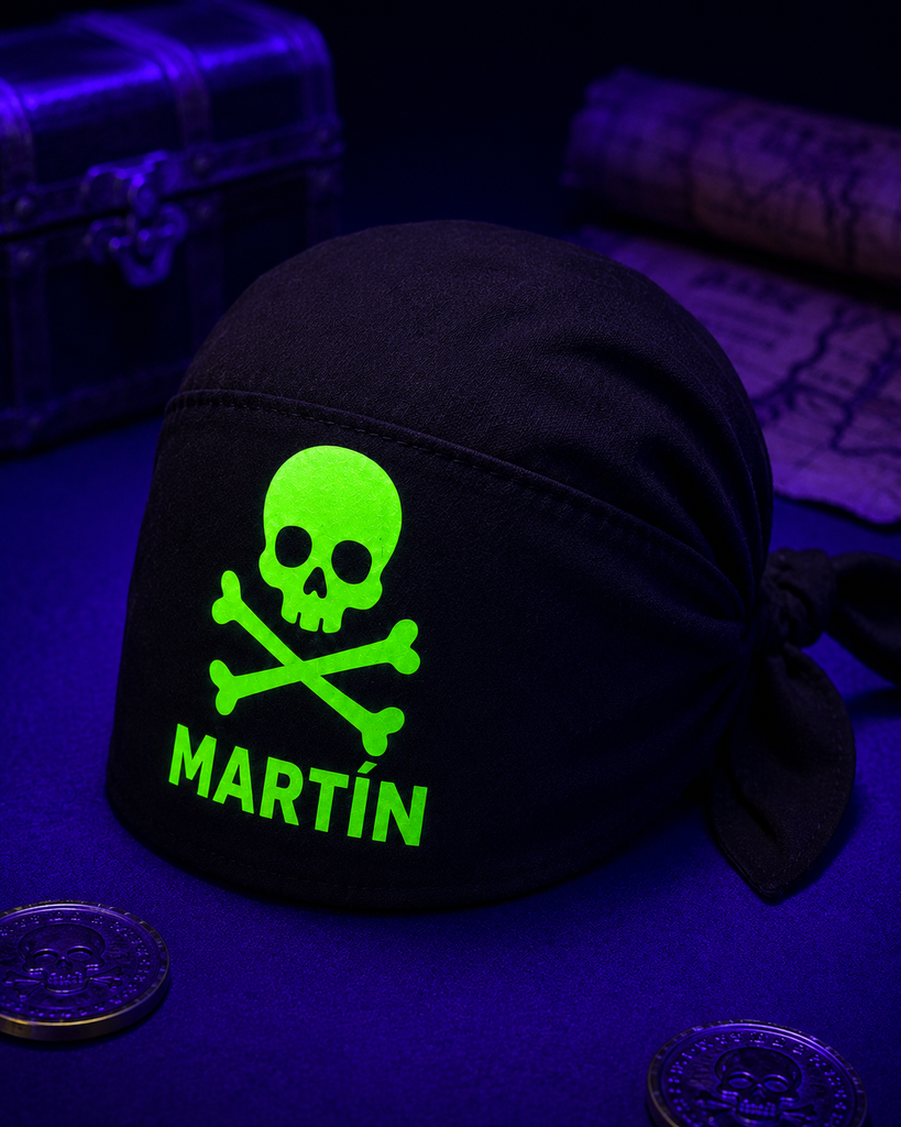 Pañuelo pirata verde flúor personalizado.webp