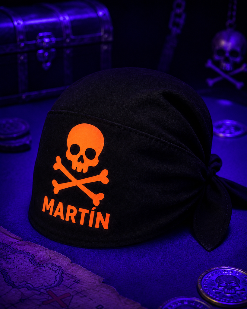 Pañuelo pirata naranja flúor personalizado.webp