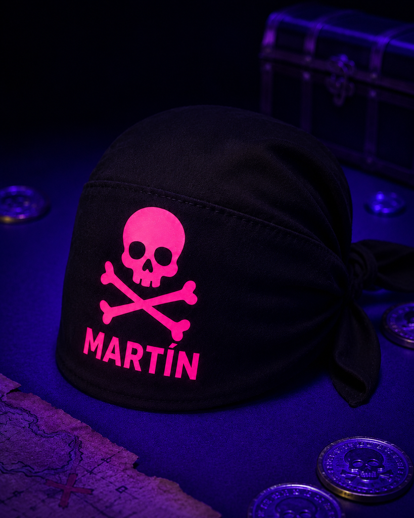 Pañuelo pirata rosa flúor personalizado.webp