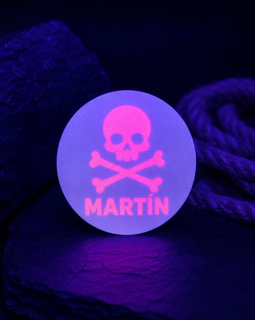 Pegatina pirata neón rosa personalizada.webp
