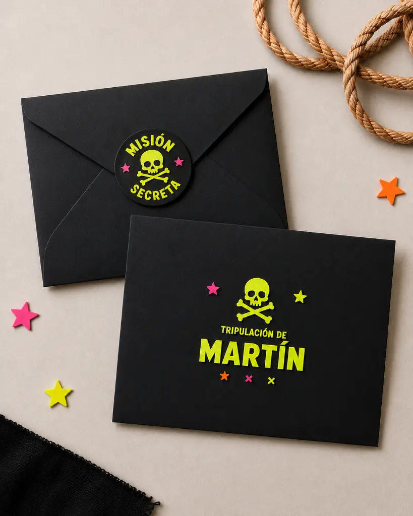 Sobres piratas personalizados neon fiesta.webp