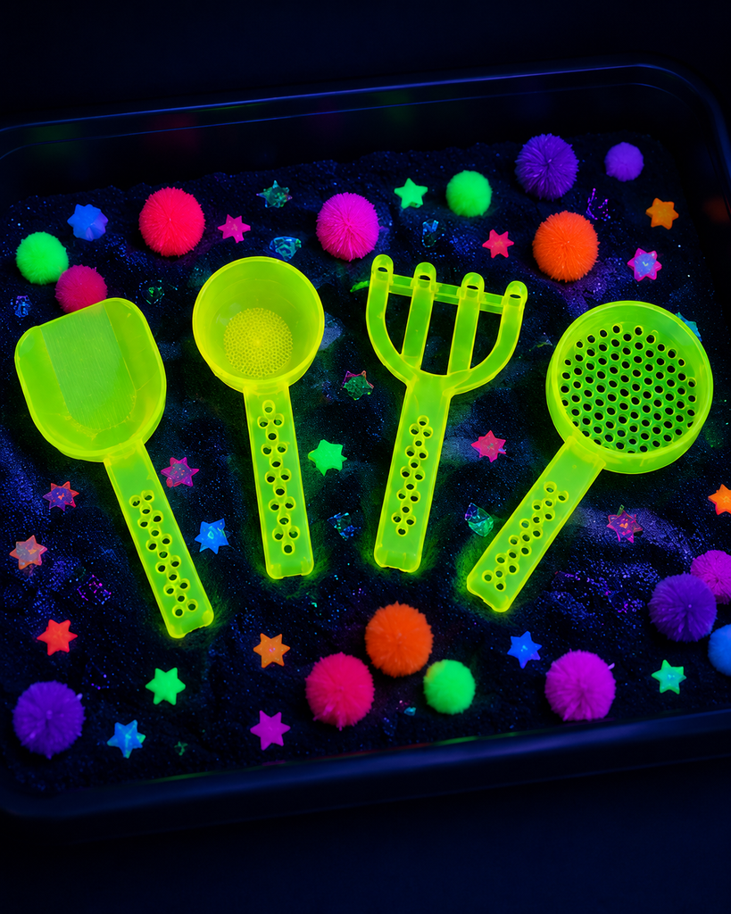 Kit de Herramientas Montessori Glow in the Dark para Bandejas Sensoriales (4 piezas)