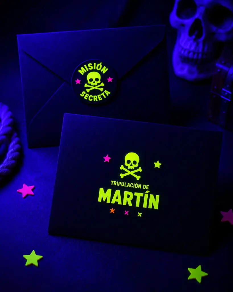 Sobres pirata personalizados neón