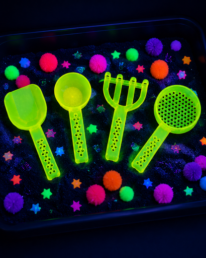 Kit de Herramientas Montessori Glow in the Dark para Bandejas Sensoriales (4 piezas)