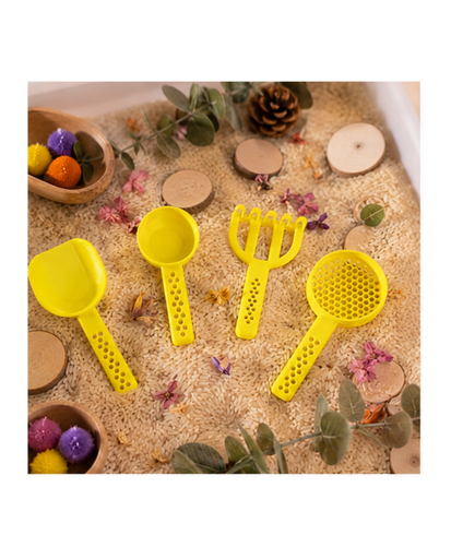 Kit de Herramientas Montessori Amarillo para Bandejas Sensoriales (4 piezas)