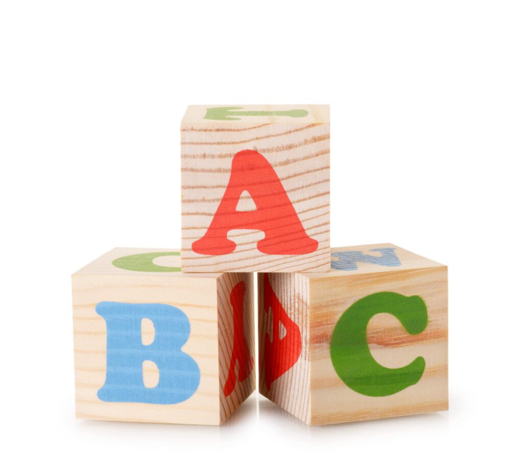 imagen de bloques abc utilizados en las actividades de la letra a.