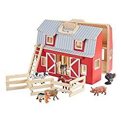 granero de madera con animales realistas regalo Montessori para niños de 3 años